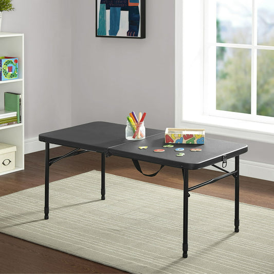 Mainstays 40"L X 20"W Plastic Adjustable Height Fold-In-Half Folding Table, Rich Black