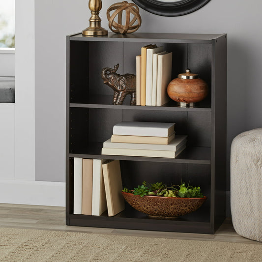 Mainstays 3-Shelf Bookcase with Adjustable Shelves, Espresso