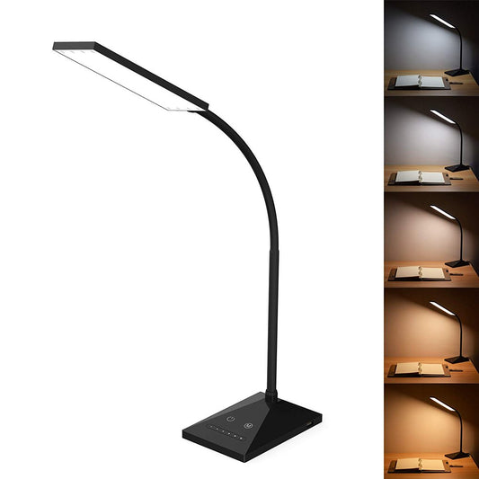 12W 72 Leds LED Desk Lamp with USB Charging Port, 5 Modes & 7 Brightness, Touch Control, Memory Function, Eye-Caring Table Reading Light, Black