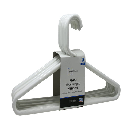 Mainstays Heavy Weight Clothing Hangers, 9 Pack, White, Heavy Duty Durable Plastic